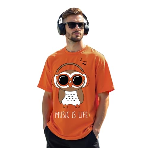 RodZen Oversized | Loose Fit | Half Sleeves Cotton Blend Round Neck T-Shirt for Men (Orange, L) - Image 1