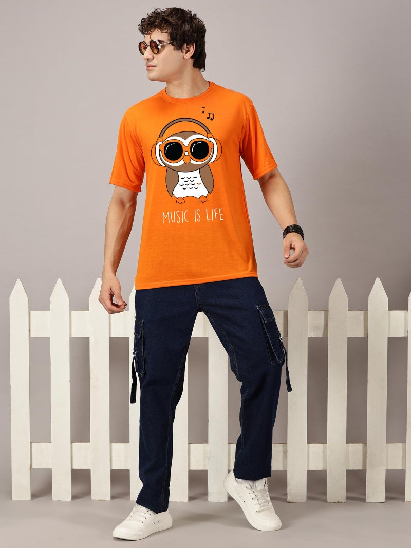 RodZen Oversized | Loose Fit | Half Sleeves Cotton Blend Round Neck T-Shirt for Men (Orange, L) - Image 5