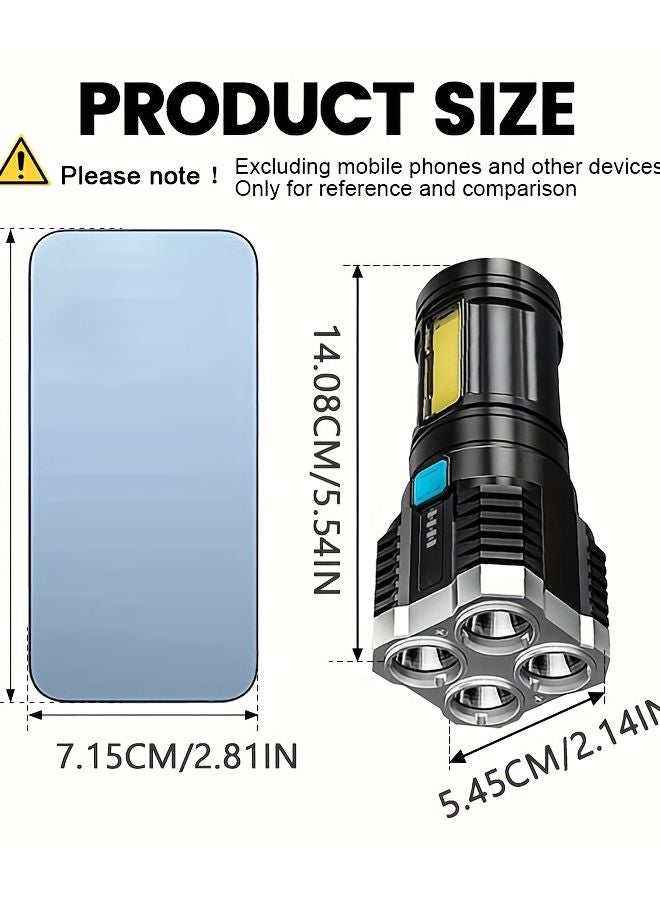 4LED Flashlight Rechargeable With LCD Battery Indicator COB Floodlight Mode Portable Light - Image 4