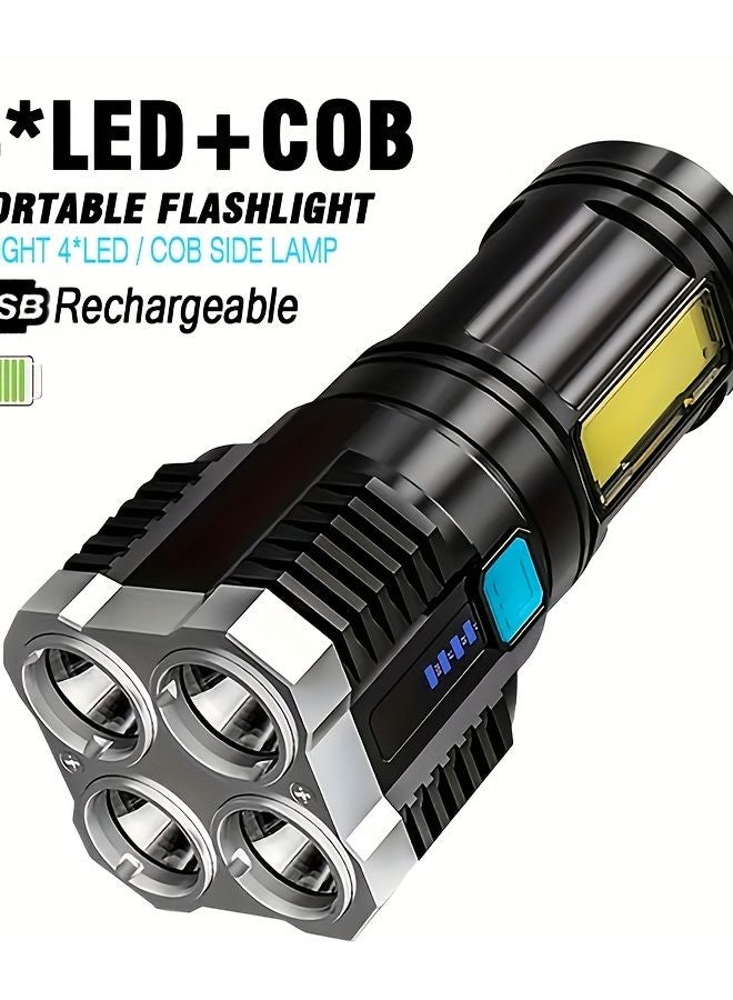 4LED Flashlight Rechargeable With LCD Battery Indicator COB Floodlight Mode Portable Light - Image 3