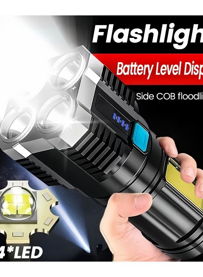 4LED Flashlight Rechargeable With LCD Battery Indicator COB Floodlight Mode Portable Light - Image 2