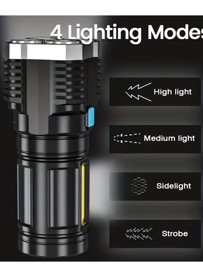 4LED Flashlight Rechargeable With LCD Battery Indicator COB Floodlight Mode Portable Light - Image 5
