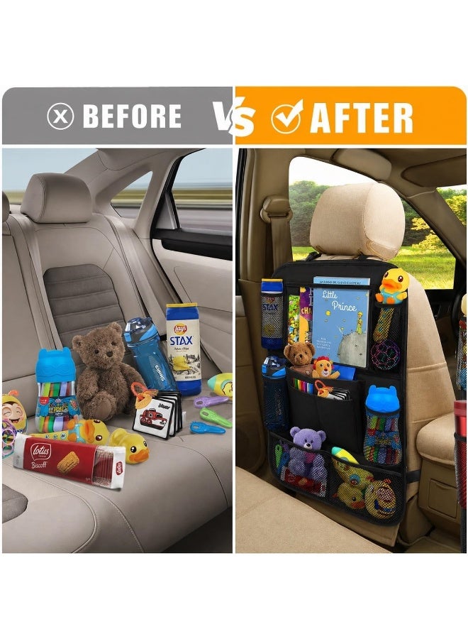 KITCHENOO Car Backseat Organizer with 10" Table Holder, 9 Storage Pockets Seat Back Protectors Kick Mats for Kids Toddlers, Travel Accessories, 2 Pack - Image 5