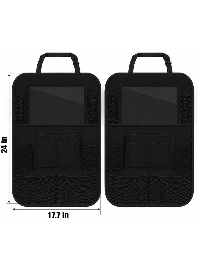 KITCHENOO Car Backseat Organizer with 10" Table Holder, 9 Storage Pockets Seat Back Protectors Kick Mats for Kids Toddlers, Travel Accessories, 2 Pack - Image 3