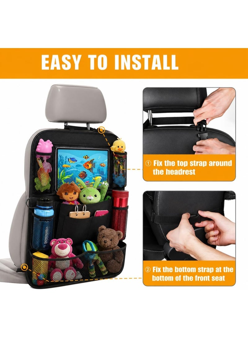 KITCHENOO Car Backseat Organizer with 10" Table Holder, 9 Storage Pockets Seat Back Protectors Kick Mats for Kids Toddlers, Travel Accessories, 2 Pack - Image 2