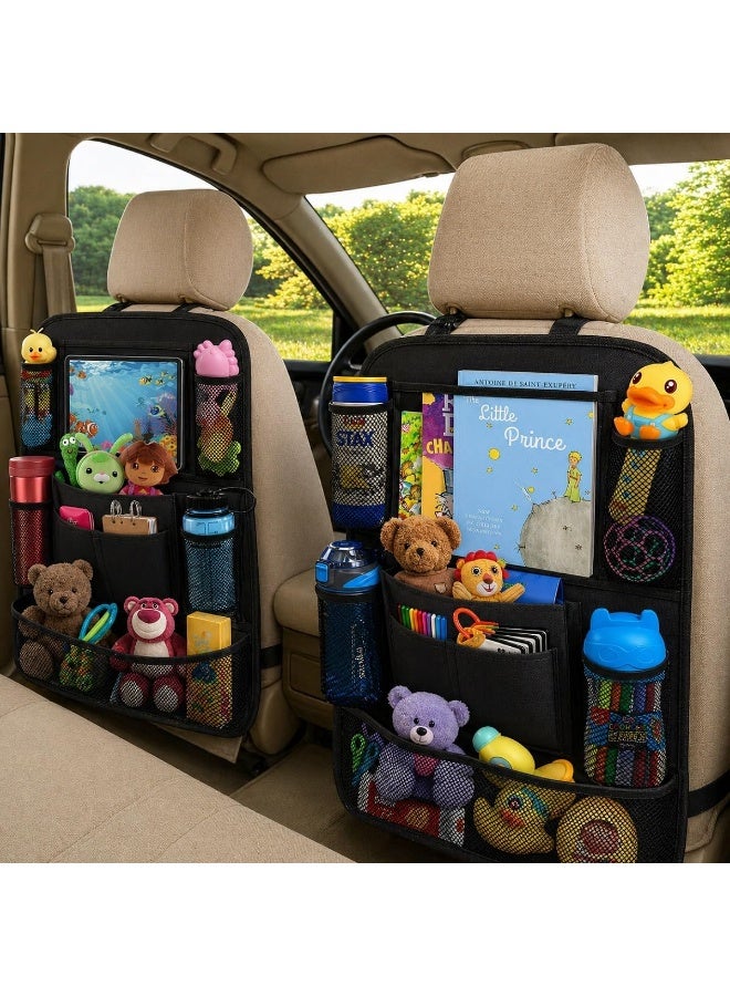 KITCHENOO Car Backseat Organizer with 10" Table Holder, 9 Storage Pockets Seat Back Protectors Kick Mats for Kids Toddlers, Travel Accessories, 2 Pack - Image 4