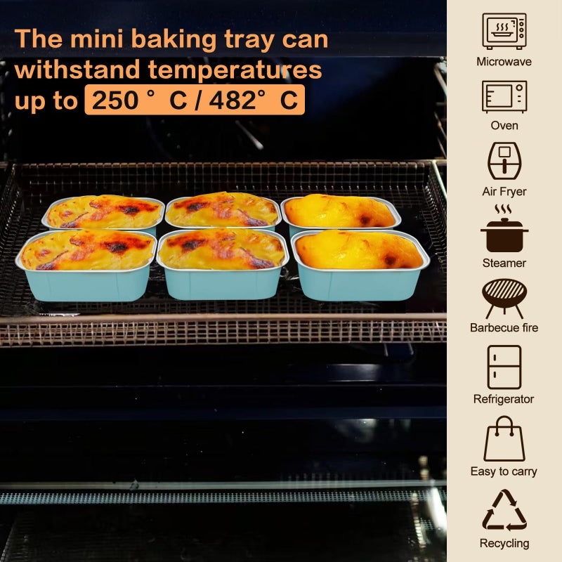 OBXMLFY Mini Loaf Pans With Lids And Spoons 50 Pack,5.5 Oz Rectangle Mini Individual Cake Tins Disposable Small Aluminum Foil Baking Pans(50, Wathet) - Image 4