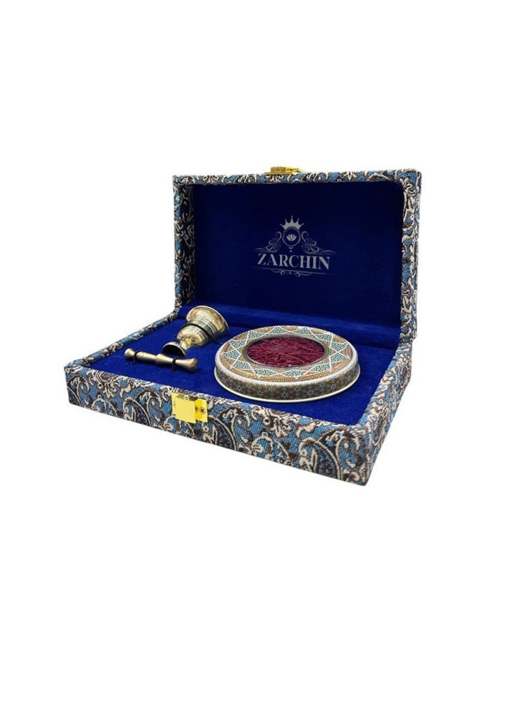 ZARCHIN Saffron Box ,Handmade Persian Termeh Box with Mortar with 1gm Super Negin Saffron  - Image 1