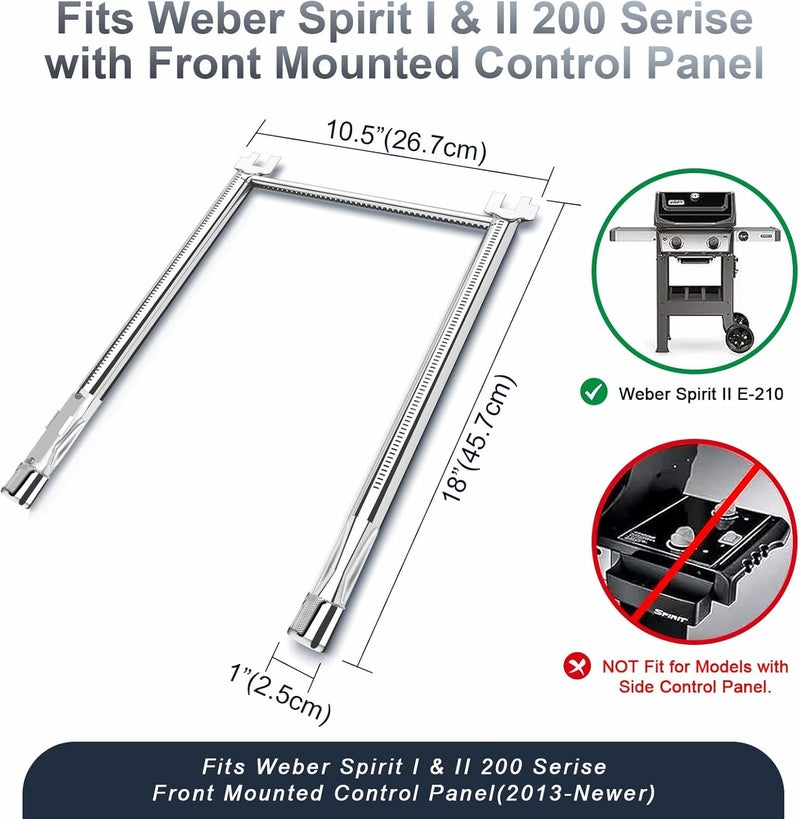 Utheer 69785 18 Inch Grill Burner for Weber Spirit I & II 200 Series, Spirit E-210 E-220, Spirit S-210 S-220 Gas Grills with Up Front Controls, 304 Stainless Steel Weber Replacement Parts - Image 2