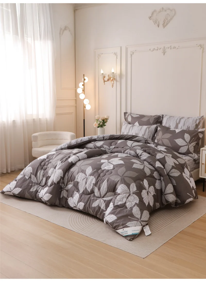 Donetella 6-Pcs Printed King Comforter Set | Fits 200x200 cm Size Bed | Soft Brushed Microfiber | Reversible Printed Comforter | 350 GSM Down Alternative Fill