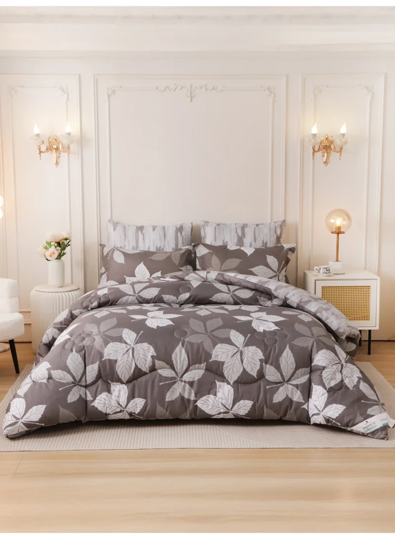 Donetella 6-Pcs Printed King Comforter Set | Fits 200x200 cm Size Bed | Soft Brushed Microfiber | Reversible Printed Comforter | 350 GSM Down Alternative Fill