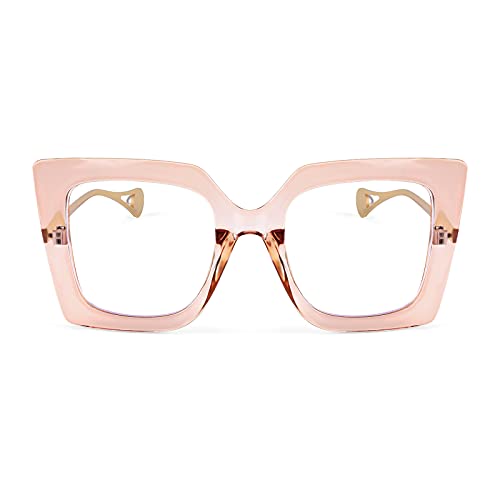 FEISEDY Oversized Square Blue Light Blocking Glasses Eye Strain Glare Pearl Inlay Arm Cat Eye Fashion Eyewear B2639 - Image 1
