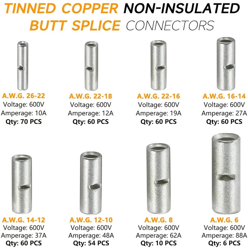 SVAAR 380 Pcs Non-Insulated End Connectors Kit, End Splice Connectors, Non-Insulated Wire Connectors for 26 Gauge Wire, Non-Insulated End Terminals - Image 2