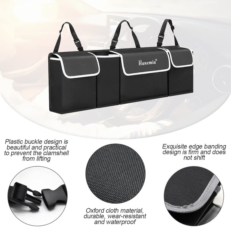 Hanemia Car Trunk Organizer and Storage, Backseat Hanging Organizer for SUV, Truck, MPV, Waterproof, Collapsible Cargo Storage Bag with 4 Pockets, Car Interior Accessories (Black) - Image 3