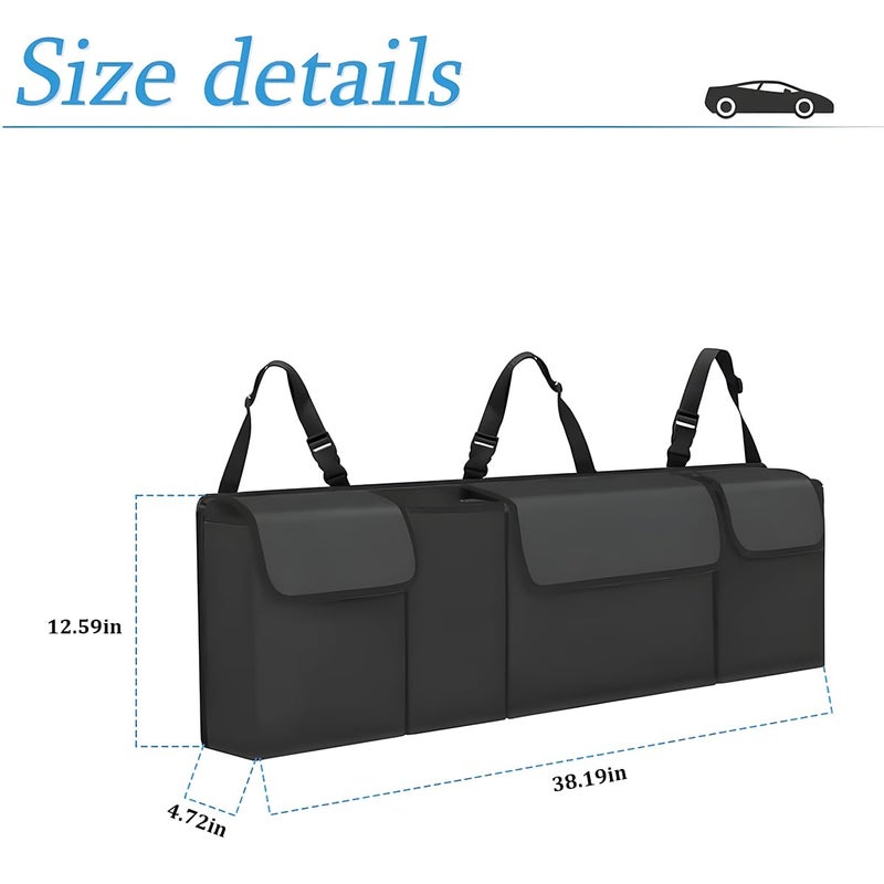 Hanemia Car Trunk Organizer and Storage, Backseat Hanging Organizer for SUV, Truck, MPV, Waterproof, Collapsible Cargo Storage Bag with 4 Pockets, Car Interior Accessories (Black) - Image 2