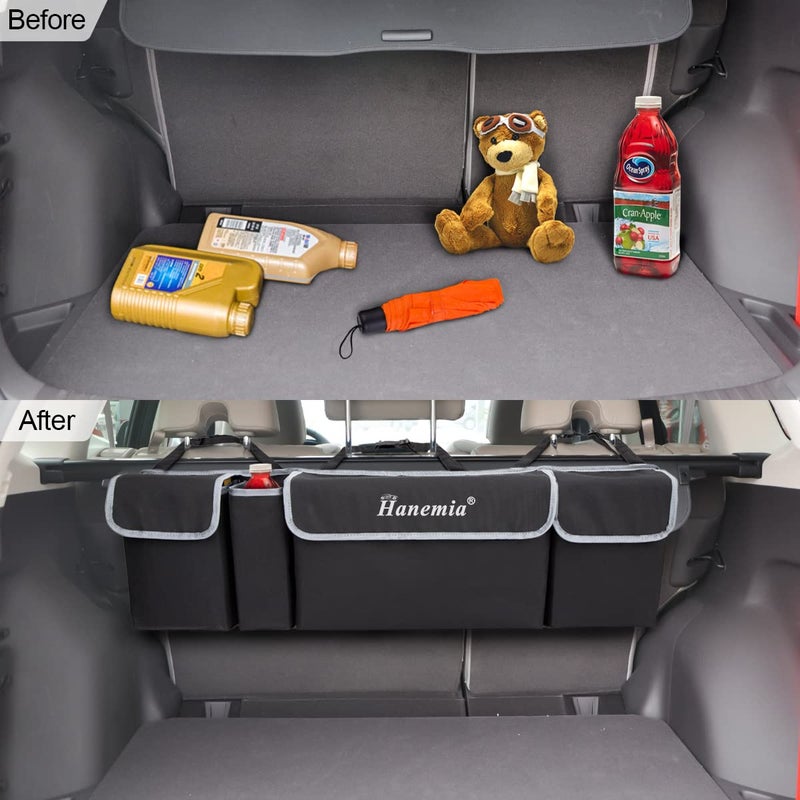 Hanemia Car Trunk Organizer and Storage, Backseat Hanging Organizer for SUV, Truck, MPV, Waterproof, Collapsible Cargo Storage Bag with 4 Pockets, Car Interior Accessories (Black) - Image 4