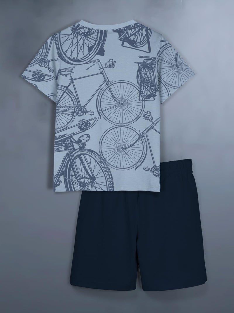 HELLCAT Cotton Blend Boys Dress Printed Clothing Set Combo with Tshirts & Shorts - Pack 3 Green/Black/Bluish Grey 5-6 Years - Image 4