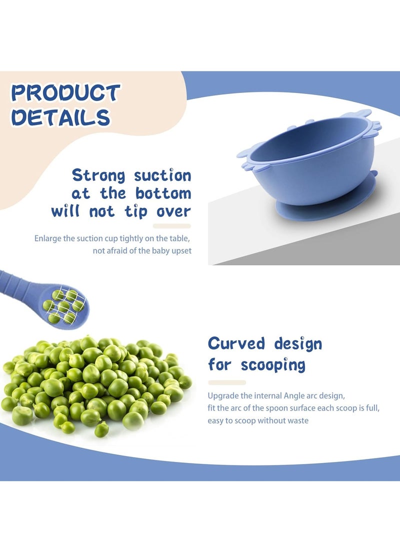 0TO1 TECH Silicone Baby Feeding Set, Baby Led Weaning Utensils Set, Includes Suction Bowl Divided Plate, Spoons Forks Sippy Cup Adjustable Bib, BPA Free Baby Feeding Supplies Set (Dark Blue)  - Image 4
