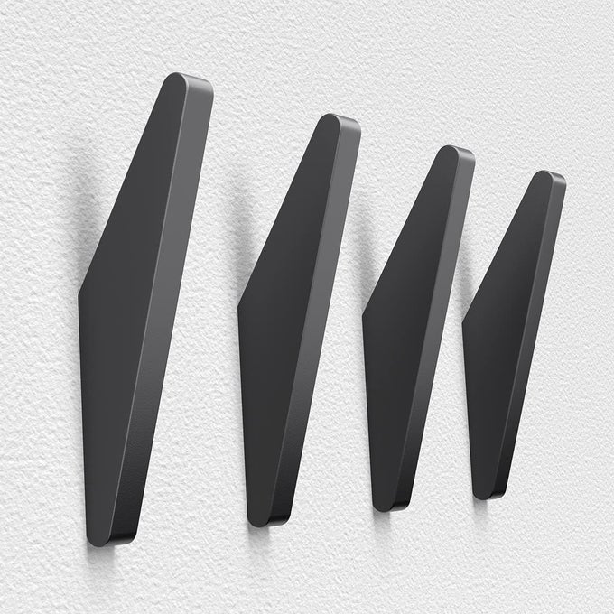 4PACK METAL WALL HOOKS MINIMALIST COAT HOOKS MATTE BLACK SIMPLE MODERN EASY INSTALL WALL MOUNT HEAVY DUTY ALUMINUM MID CENTURY ENTRYWAY BATHROOM FOR HANGING HAT PURSES BACKPACK TOWEL
