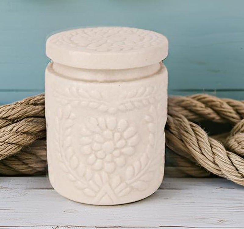 INDHA Ceramic Handmade Pickle Jar | Floral Embossed Achaar Martban | Kitchen Storage Container for Achar, Spices, Salt | Pottery Jar (Off White-4910) - Image 4