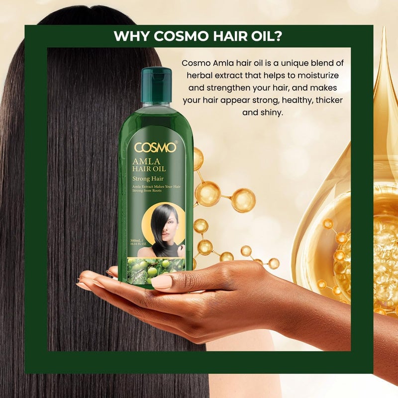COSMO Amla Hair Oil 300ml Amla Extracts, Make Strong Hair, Non Greasy Formula, Deeply Moisturizing, Healthy & Shiny Hair, For Unisex, For All Hair Types - Image 3