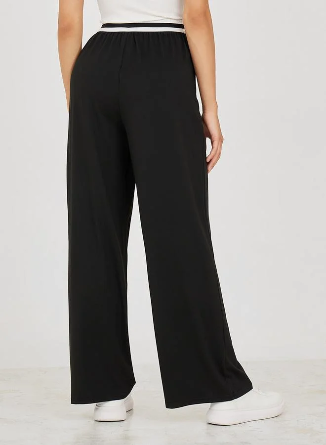 Styli Contrast Waistband Wide Leg Trouser