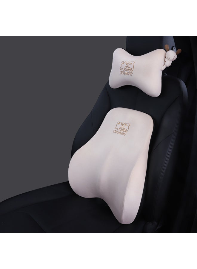 Icaroom Car Headrest And Lumbar Support Set, Space Memory Foam Car Neck And Waist Pillow, Office Chair Backrest T-001m/630m-x, Apricot Color - Image 1