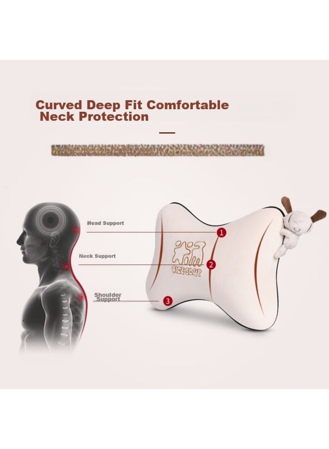 Icaroom Car Headrest And Lumbar Support Set, Space Memory Foam Car Neck And Waist Pillow, Office Chair Backrest T-001m/630m-x, Apricot Color - Image 2