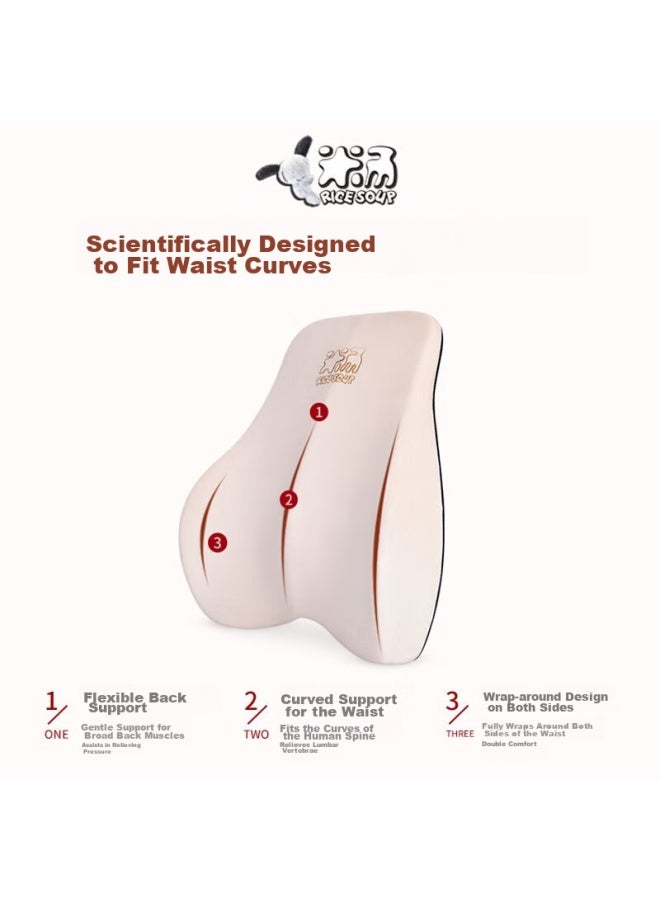 Icaroom Car Headrest And Lumbar Support Set, Space Memory Foam Car Neck And Waist Pillow, Office Chair Backrest T-001m/630m-x, Apricot Color - Image 3
