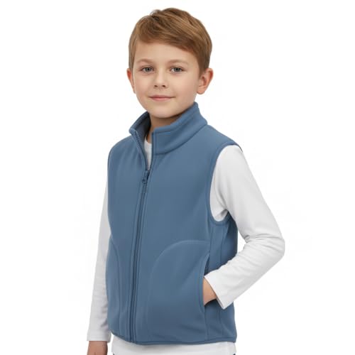SANNIDHI® Kids Sleeveless Jacket Polar Fleece Vest Full-Zip Lightweight Coat Fall Winter Warm Outwear with Pockets, Stand Collar Waistcoat Cozy Layer Coat for Boys & Girls, 130CM, Blue - Image 1