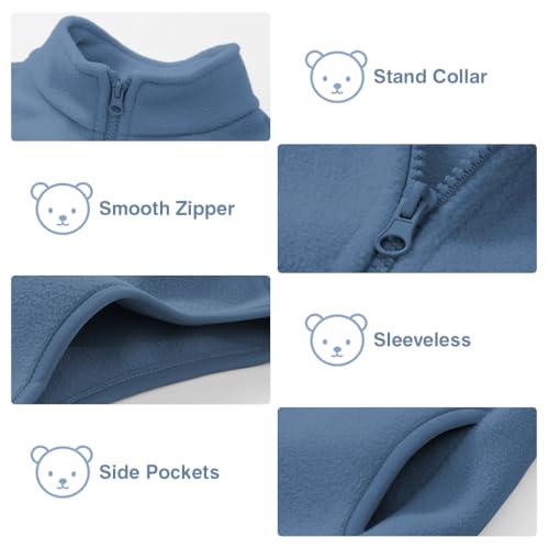 SANNIDHI® Kids Sleeveless Jacket Polar Fleece Vest Full-Zip Lightweight Coat Fall Winter Warm Outwear with Pockets, Stand Collar Waistcoat Cozy Layer Coat for Boys & Girls, 130CM, Blue - Image 4
