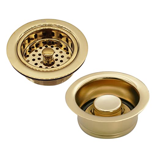 Westbrass A216501 414 OD Post Style Large Kitchen Basket Strainer with Waste Disposal Flange and Stopper Drain Set Polished Brass - Image 1