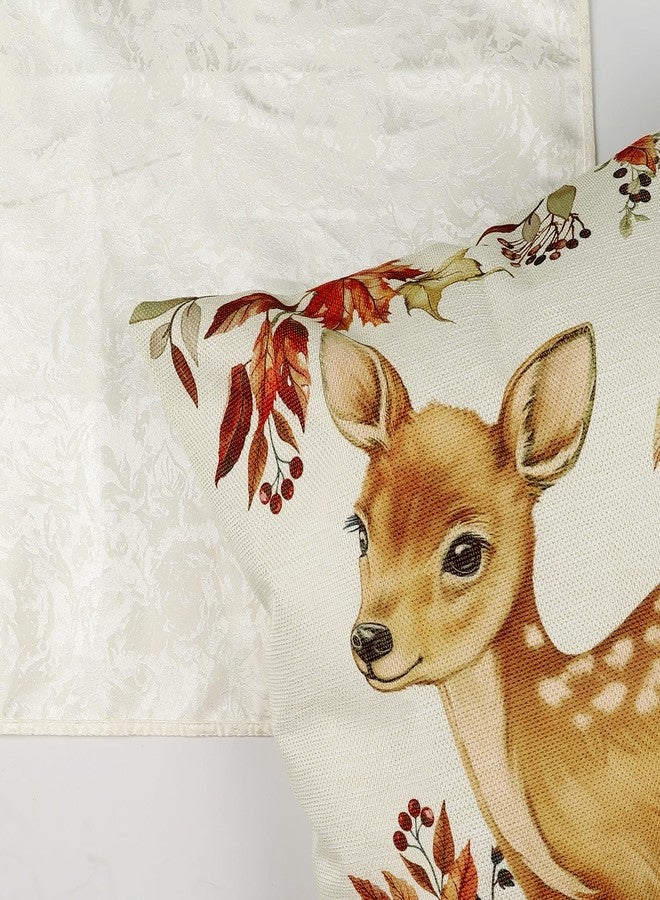 Bonhause Fall Animals Throw Pillow Covers 18 x 18 Inch Fox Deer Squirrel Rabbit Plaid Polyester Linen Decorative Pillow Cases for Couch Sofa Bed Home Decor Set of 4 - Image 5