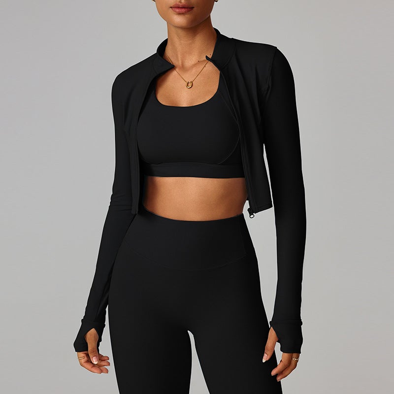 Zipper Front Running Yoga Jacket for Women - Quick-Dry, Slim Fit, Long Sleeve