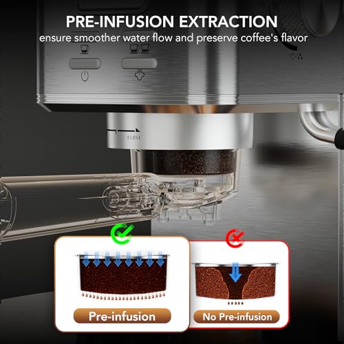 COWSAR Espresso Machine 20 Bar, Compact Commercial Espresso Maker with Milk Frother, Visual Pressure Gauge, Coffee Machine with 47oz Removable Water Tank and Capsule Funnel, for Cappuccino, Latte - Image 4