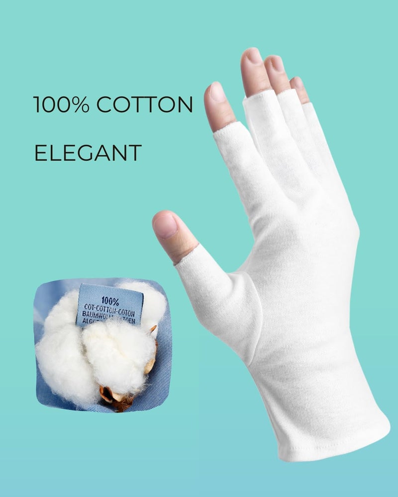 ANSMIO 2 Pairs White Cotton Moisturizing Gloves â€“ Fingerless Design with 5 Open Fingertips per Glove â€“ 100% Cotton â€“ Touchscreen-Friendly Night Gloves for Dry Hands - Image 4