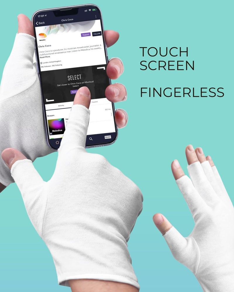 ANSMIO 2 Pairs White Cotton Moisturizing Gloves â€“ Fingerless Design with 5 Open Fingertips per Glove â€“ 100% Cotton â€“ Touchscreen-Friendly Night Gloves for Dry Hands - Image 2