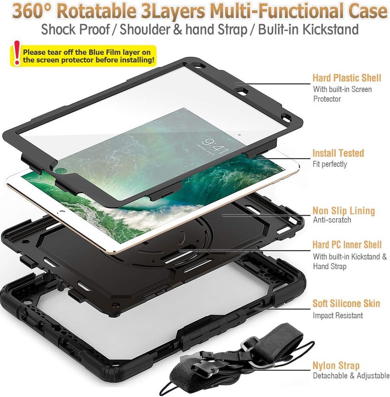 SEYMAC stock Case for iPad Mini 7 (A17 Pro) 2024 / Mini 6 8.3'' with Screen Protector Pencil Holder [Rotating Stand & Strap], Drop-Proof Case for iPad Mini 7th / 6th Generation 8.3", Black - Image 4