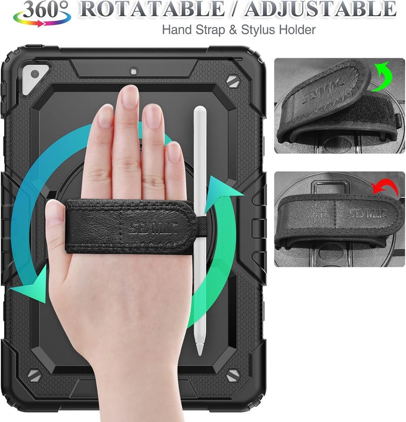 SEYMAC stock Case for iPad Mini 7 (A17 Pro) 2024 / Mini 6 8.3'' with Screen Protector Pencil Holder [Rotating Stand & Strap], Drop-Proof Case for iPad Mini 7th / 6th Generation 8.3", Black - Image 1