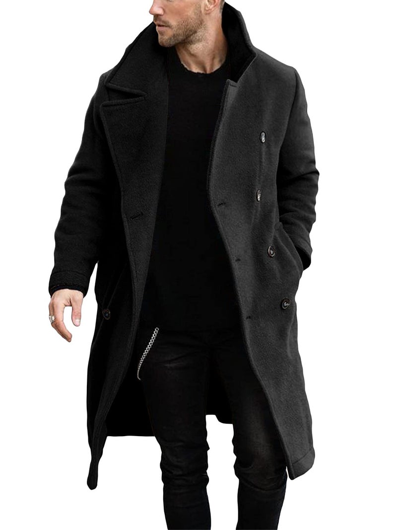 Makkrom Mens Double Breasted Trench Coat Casual Lapel Collar Business Winter Long Overcoats - Image 1