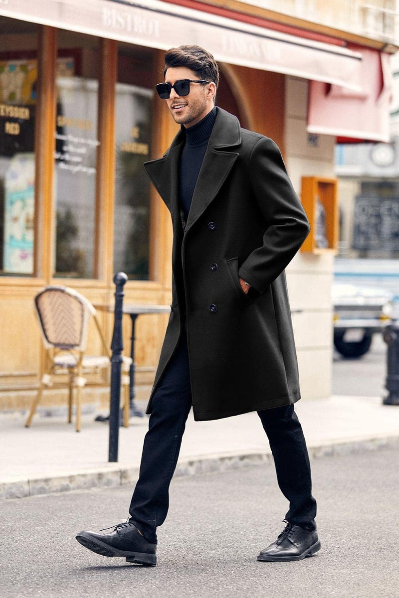 Makkrom Mens Double Breasted Trench Coat Casual Lapel Collar Business Winter Long Overcoats - Image 2