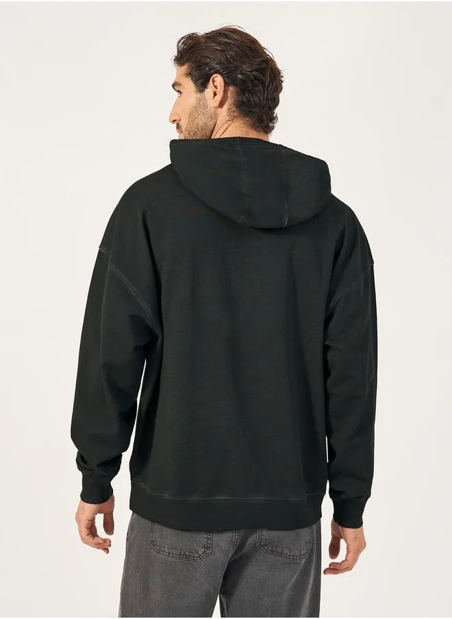 Styli Acid Washed Slogan Print Oversized Hoodie
