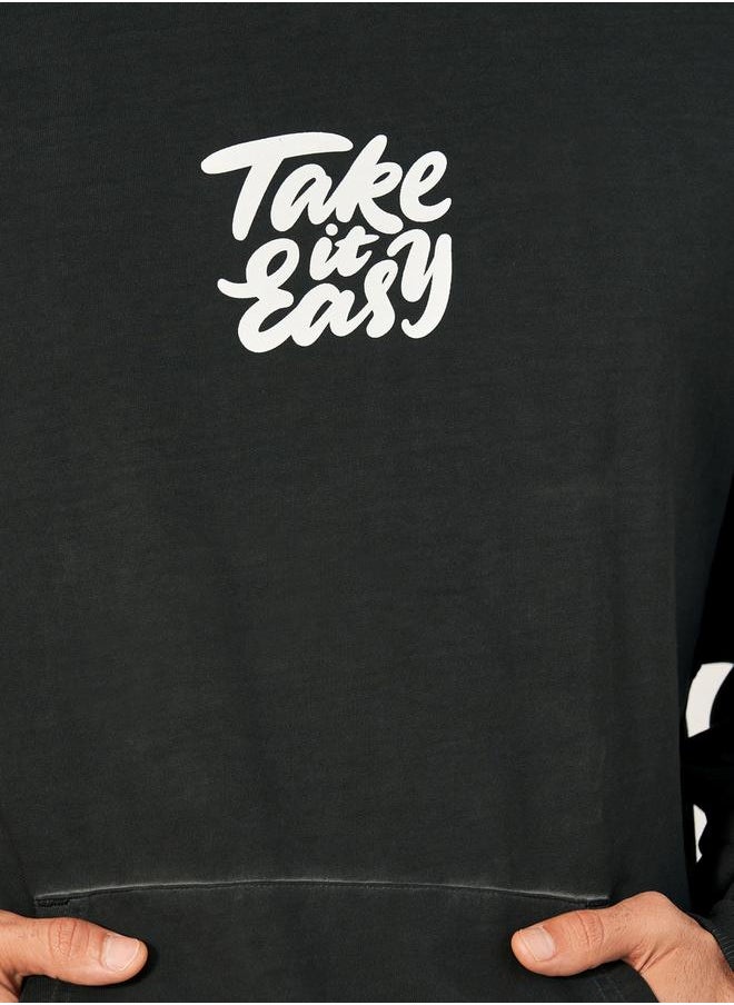 Styli - Acid Washed Slogan Print Oversized Hoodie - Image 1