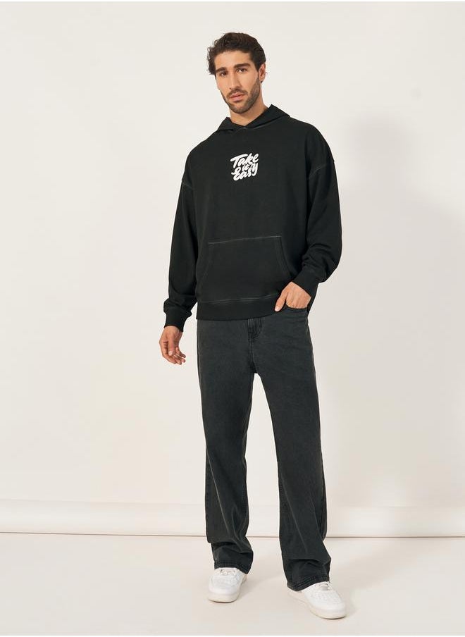 Styli - Acid Washed Slogan Print Oversized Hoodie - Image 1