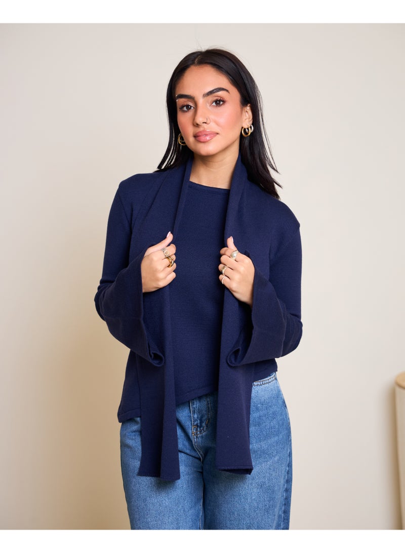 Dresscode Scarved Knitted Navy Blue Top - Image 1