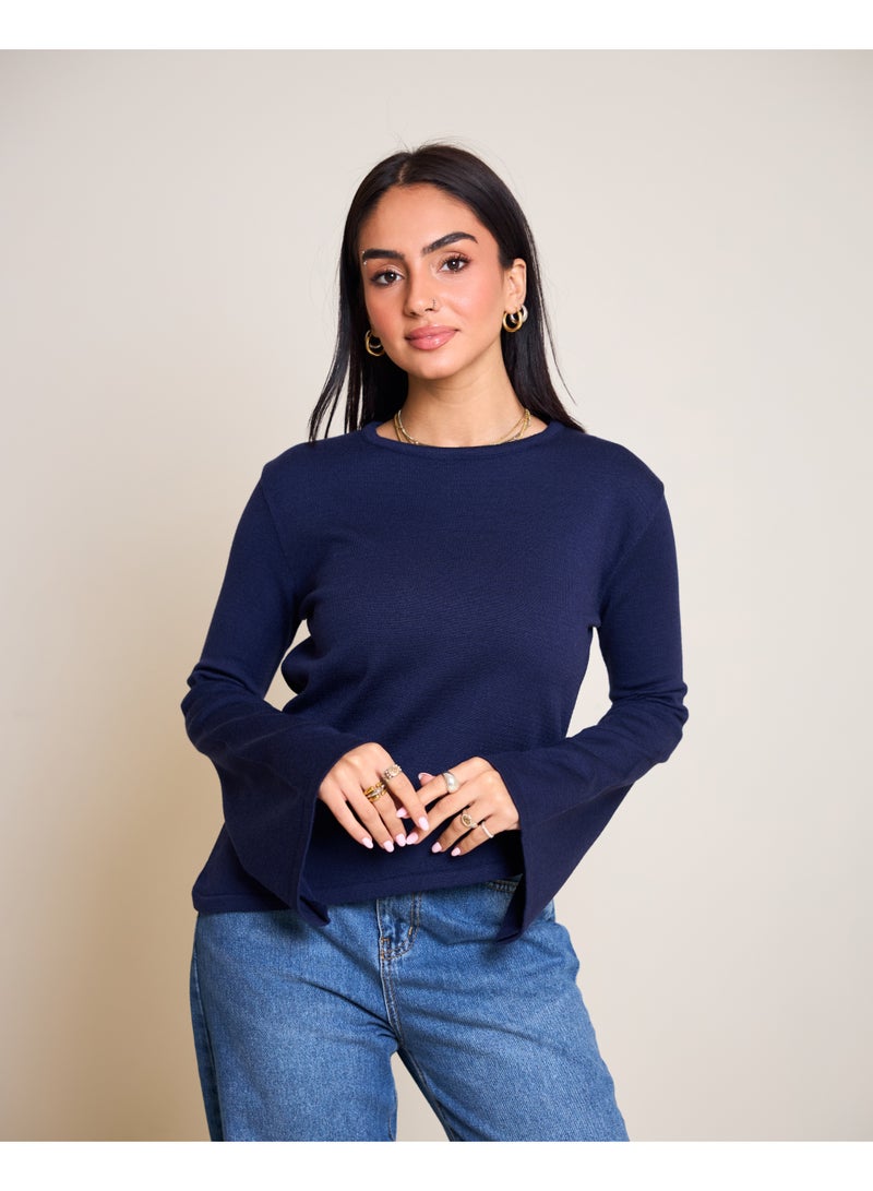 Dresscode Scarved Knitted Navy Blue Top - Image 2
