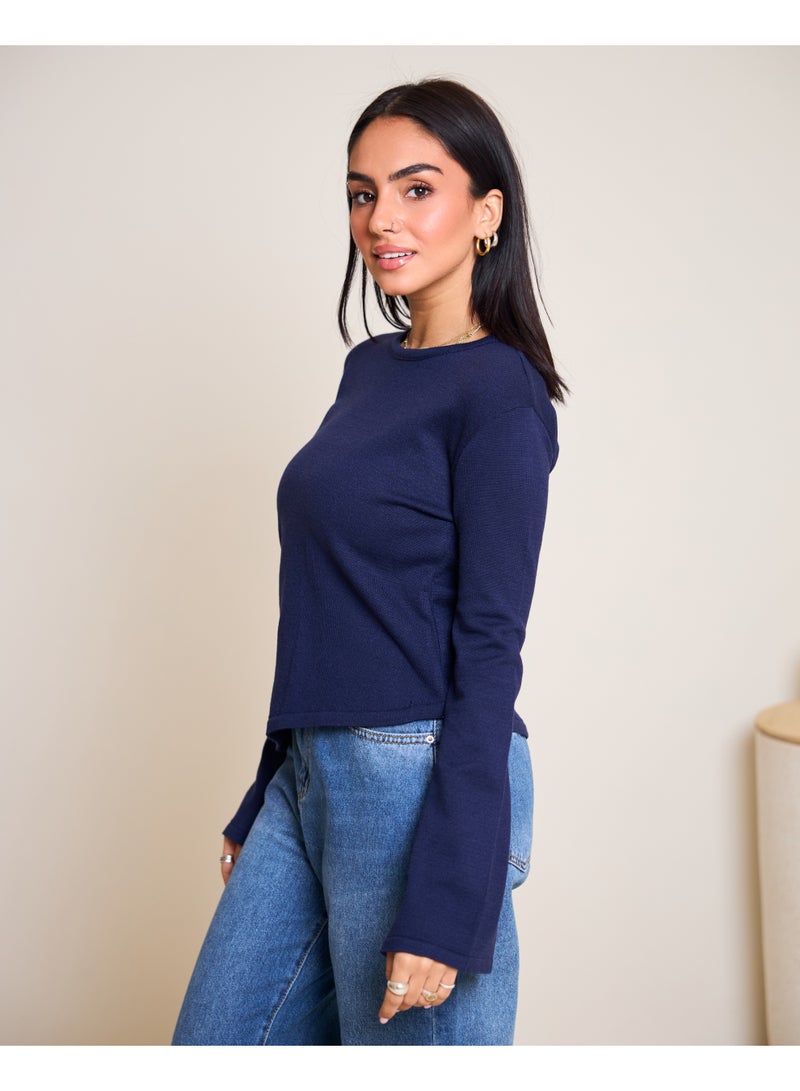 Dresscode Scarved Knitted Navy Blue Top - Image 3