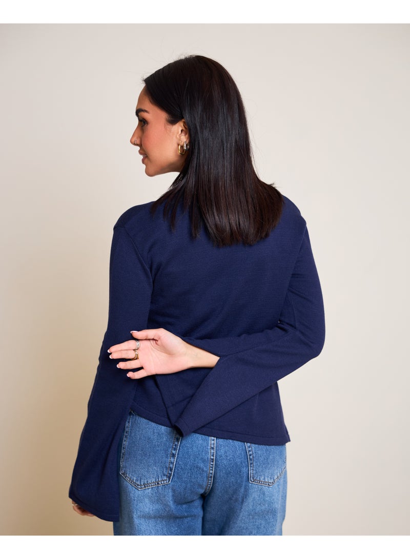 Dresscode Scarved Knitted Navy Blue Top - Image 4
