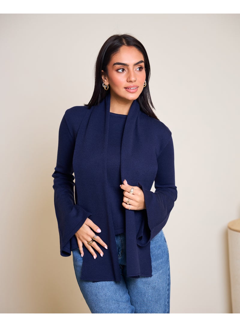 Dresscode Scarved Knitted Navy Blue Top - Image 5