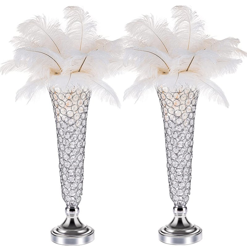 Crystal Trumpet Floral Vase 2pcs of Table Centerpieces for Wedding 20Inch Metal Crystal Vases Flower Vases for Party Dinner Event Anniversary Ceremony Birthday Home Decoration